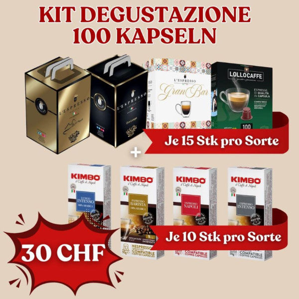 KIT Degustazione L'Espresso, Lollo Caffè und Kimbo Nespresso® kompatibel* - 100er Pack